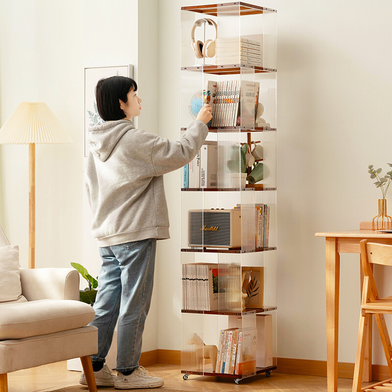 旋转书架落地置物架书柜子家用储物柜儿童客厅展示架立架简易实木 - 图0