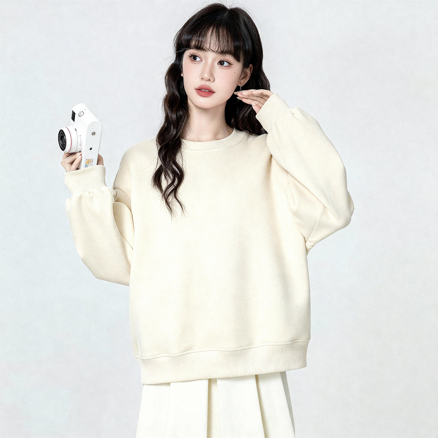 真维斯粉色奥粒绒圆领卫衣女冬季2026新款宽松保暖加绒加厚上衣w,淘宝优惠券,粉丝福利购,淘宝优惠卷