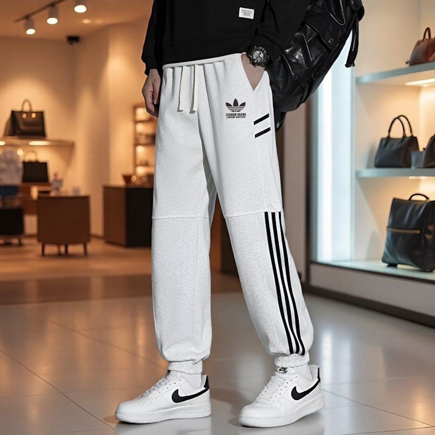 兰瑟姆三叶草2025秋冬季纯棉运动裤子男士学生束脚裤休闲裤卫裤女 - 图1