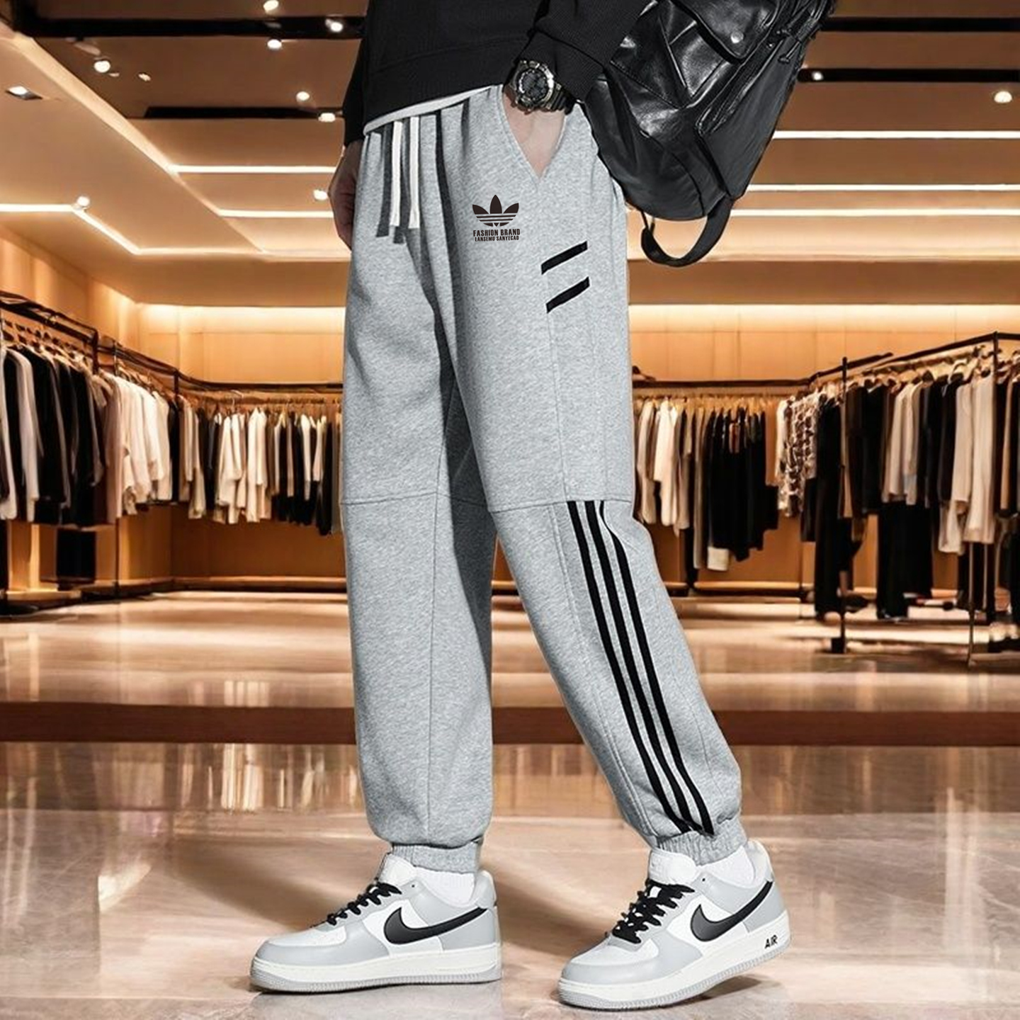 兰瑟姆三叶草2025秋冬季纯棉运动裤子男士学生束脚裤休闲裤卫裤女 - 图2