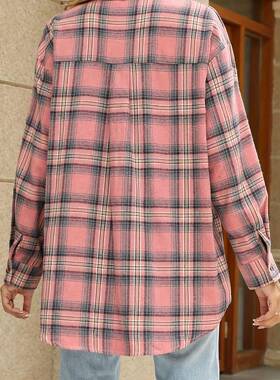 NEW Women’s Pink Striped Plaid Flannel Shirt – Fitted Buff