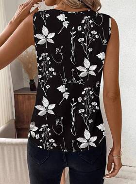 Women's Floral Print Sleeveless Chiffon Blouse, Summer Loose