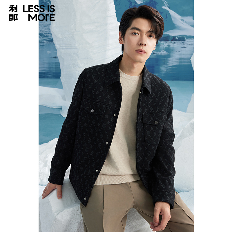 【满印微绒】利郎奥莱毛呢外套2025冬季新款休闲保暖夹克外套男士 - 图0