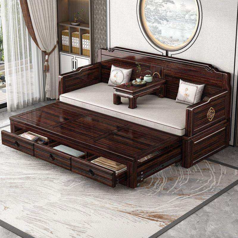 罗汉床实木推拉高档抽拉式沙发床两用房间客厅紫金檀木两用床全套,淘宝优惠券,粉丝福利购,淘宝优惠卷
