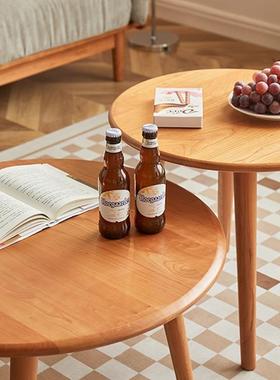 北欧全实木茶几组合圆形小户型日式简约客厅樱桃木边几角几小茶桌