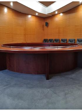大型会议桌圆形油漆密度板贴实木皮多人办公子圆桌商用商用会议桌