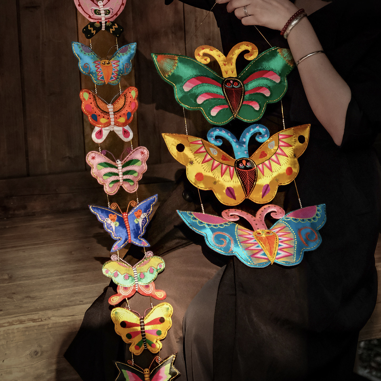 Hand-made embroidered pendants butterfly home hanging string decoration