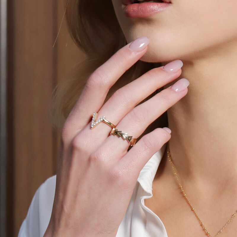 孟美岐同款ARTE/艾尔蒂V型戒指可组合时尚个性925银镀金晶钻指环 - 图1