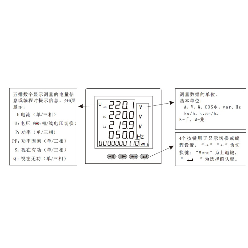 数。字电测量表 数显电能表 PD211-1Z4S9多功能电力仪表 - 图1