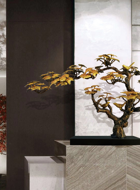 极速中式迎客松摆件酒店会所前台B金属松树装饰别墅客厅过道落地