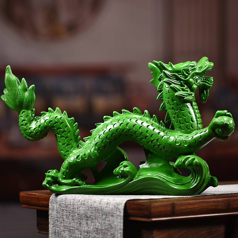 绿色木头龙摆件实木质十二生肖木雕龙客厅装饰新居开业送礼工艺品 - 图2