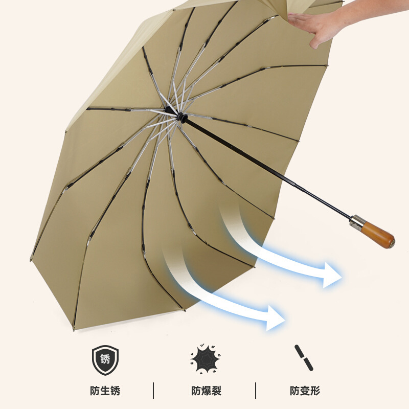 Niello实木柄折叠126cm大号抗风12骨士商务加大风暴伞晴雨雨伞 - 图2