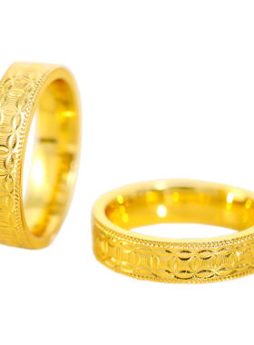 金店同款越南沙金999满圈铜钱戒指财源滚滚腰缠万贯素圈食指戒女