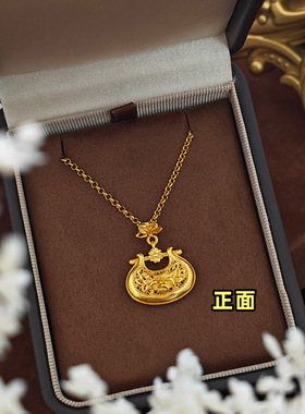 新中式民族风越南沙金999镂空灵蝶锁芳莲花项链如意平安锁包套链