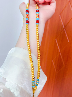 金店款越南沙金108颗多圈佛珠长项链女红蓝设计款降魔杵国风项链
