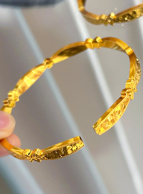 越南沙金999cnc点钻碎冰冰蝴蝶开口手镯新中式防黄金色设计感手环