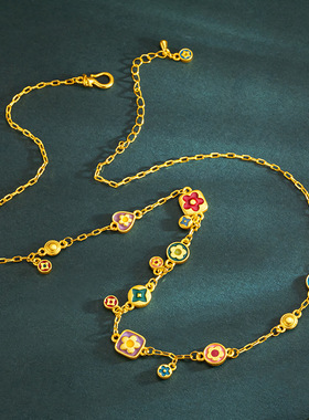 越南沙金国潮风国潮珐琅豆花套装珐琅彩设计花朵图案百搭复古高级