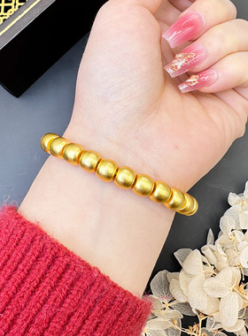 越南沙金霸气国潮桶珠手串复古气质国风磨砂珠手链手饰品配饰轻奢