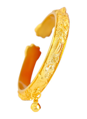 越南沙金999哈基米猫爪牡丹花开口手镯结婚仿三金猫咪铃铛手环