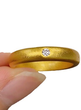 新款越南沙金戒指新中式国潮风磨砂古法轻奢金色宽版镶锆素圈传