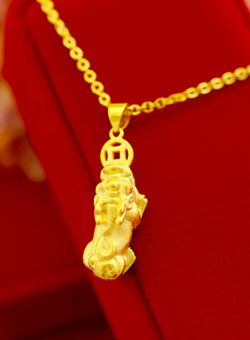 欧美跨境时尚吊坠 金店1:1实心喷砂男女招财貔貅情侣款大小吊坠