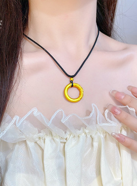 金店同款古法沙金祥云平安扣吊坠如意金箍圈同心圆项链送情侣礼物