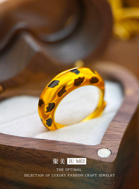 复古美拉德豹纹戒指越南沙金999海豚背仿真金色戒指个性ins风百搭