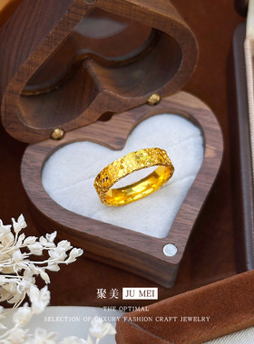 越南沙金爆闪碎碎冰吉言闭口戒指素圈仿真黄金色戒送女友节日礼物