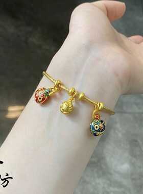 越南沙金不掉色精致版一家三口吞金兽吊坠手链串串珠招财女饰品