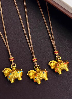 越南沙金999珐琅彩马上有钱唐马吊坠项链实心生肖小马挂坠国风女