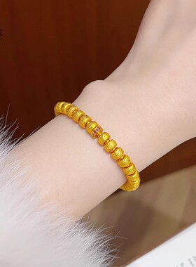 新中式古法越南沙金玫红跑环钉砂丝绒药片珠手链直切珠手串国风女