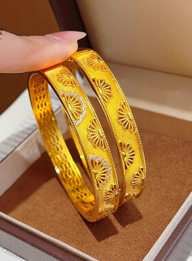 金店款越南沙金点钻金丝织锦丝绸卡扣手镯镂空雏菊花朵镯子仿金女