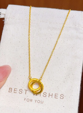 金店同款越南沙金不掉色龙鳞凤羽双扣圆环套链环环相扣锁骨链简约