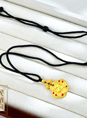 金店同款越南沙金镶钻绿度母宝宝吊坠保平安挂坠编织绳仿真金项链