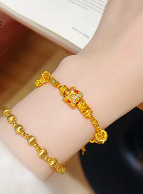 金店款越南沙金点钻醒狮头彩圈蹦迪珠盘缠手链狮子珠仿真金手串女