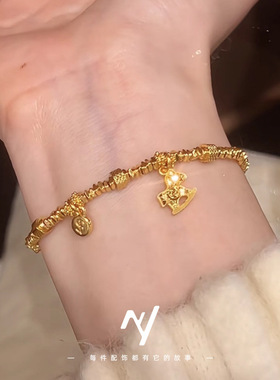 越南沙金999设计感本命年马生肖马上有钱盘缠仿真金色手链戒指