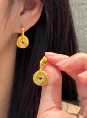 越南沙金周家同款国韵福禄运转耳钉女宫廷风精致点钻仿真金色耳钉