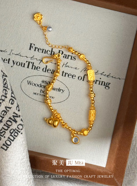 新中式古法沙金小葫芦珠珠手链 珍珠福禄算盘盘缠新款手饰手链女