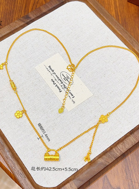 金店同款沙金花丝繁花锁包硕果累项链四叶草流苏锁骨链送女友礼物