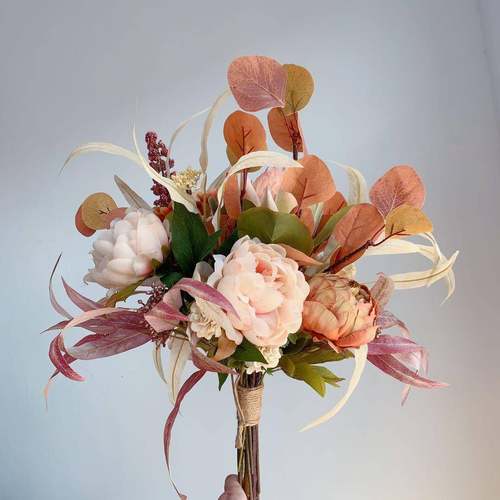 M155秋色咖黄色系手札花束仿真花绢花假花欧式 - 图0