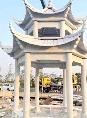 石雕凉亭户外庭院石亭子双层六角凉亭花岗岩长廊公园户外石亭子