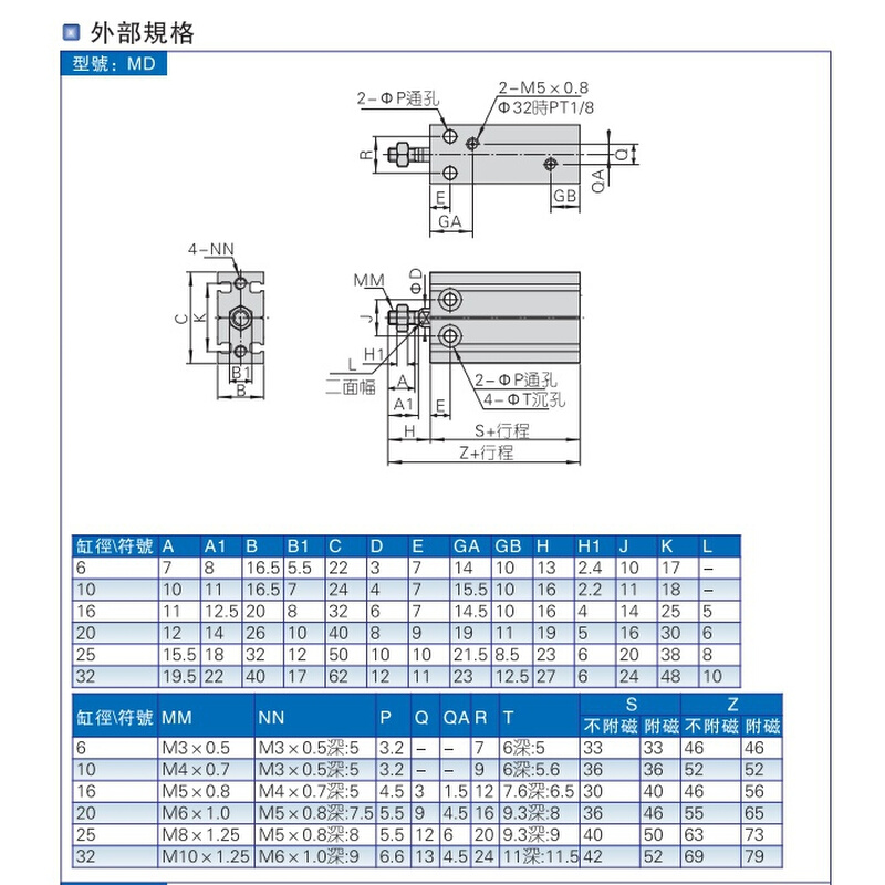 原装亚德客 自由安装气缸 MD25X25S MD25X30S MD25X35S MD25X40S - 图2