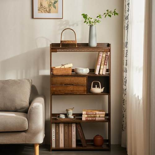 新中式实木博古架茶壶架茶边置物架小型茶叶柜子茶具收纳层架 - 图0