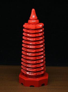 天然原矿红朱砂九层文昌塔青少年书房13层桌面摆件中式风水工艺品