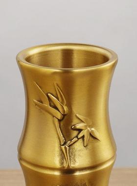 家居客厅佛堂装饰大号纯铜香筒百福花瓶摆件家用黄铜器佛具工艺品