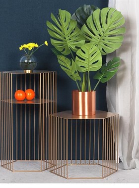 北欧铁艺茶几g角几创意桌子简约现代金色沙发边几轻奢六角花架装