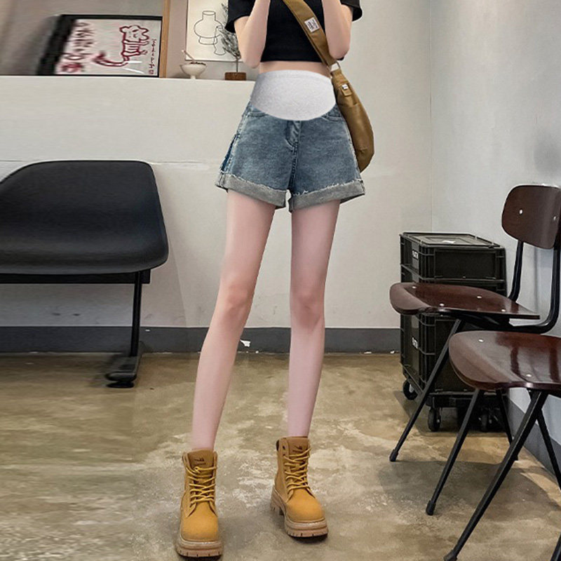 高腰卷边牛仔短裤孕妇夏季薄款宽松显瘦a字热裤三分打底托腹裤子,淘宝优惠券,粉丝福利购,淘宝优惠卷