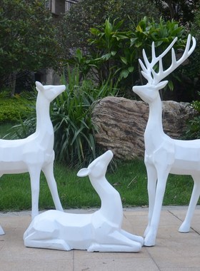 块面几何鹿玻e璃钢雕塑户外园林景观庭院花园草坪大型动物装饰摆