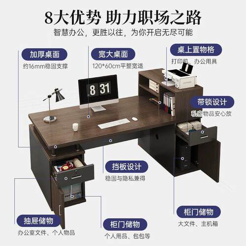 老板公桌现轻奢级感公室电脑桌椅组合简约领导书桌电脑桌 - 图2