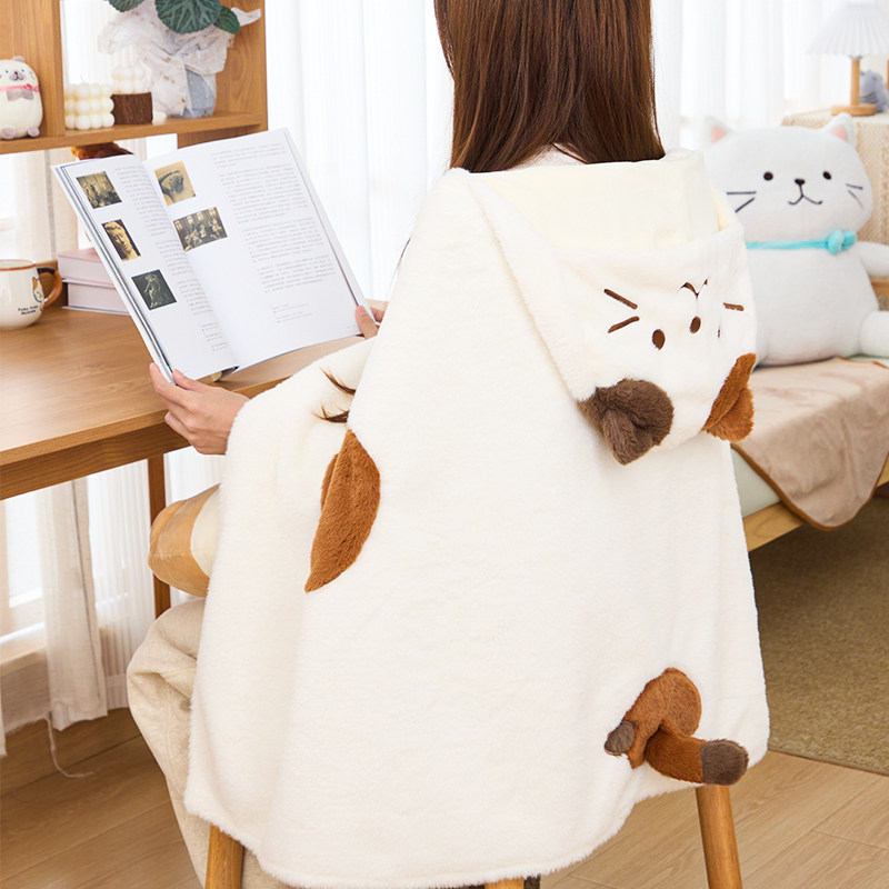 hapins猫咪可收纳午睡毯抱枕可爱被子两用办公室午睡毯旅行随身包